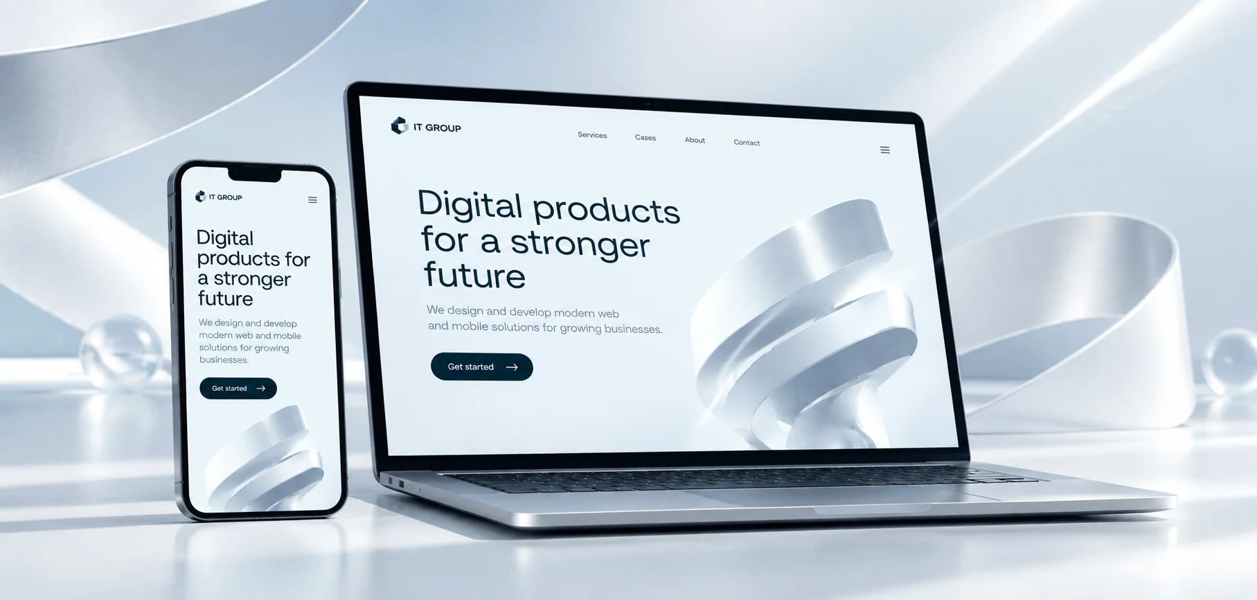 Сайт, сделанный IT Group, на ноутбуке и смартфоне