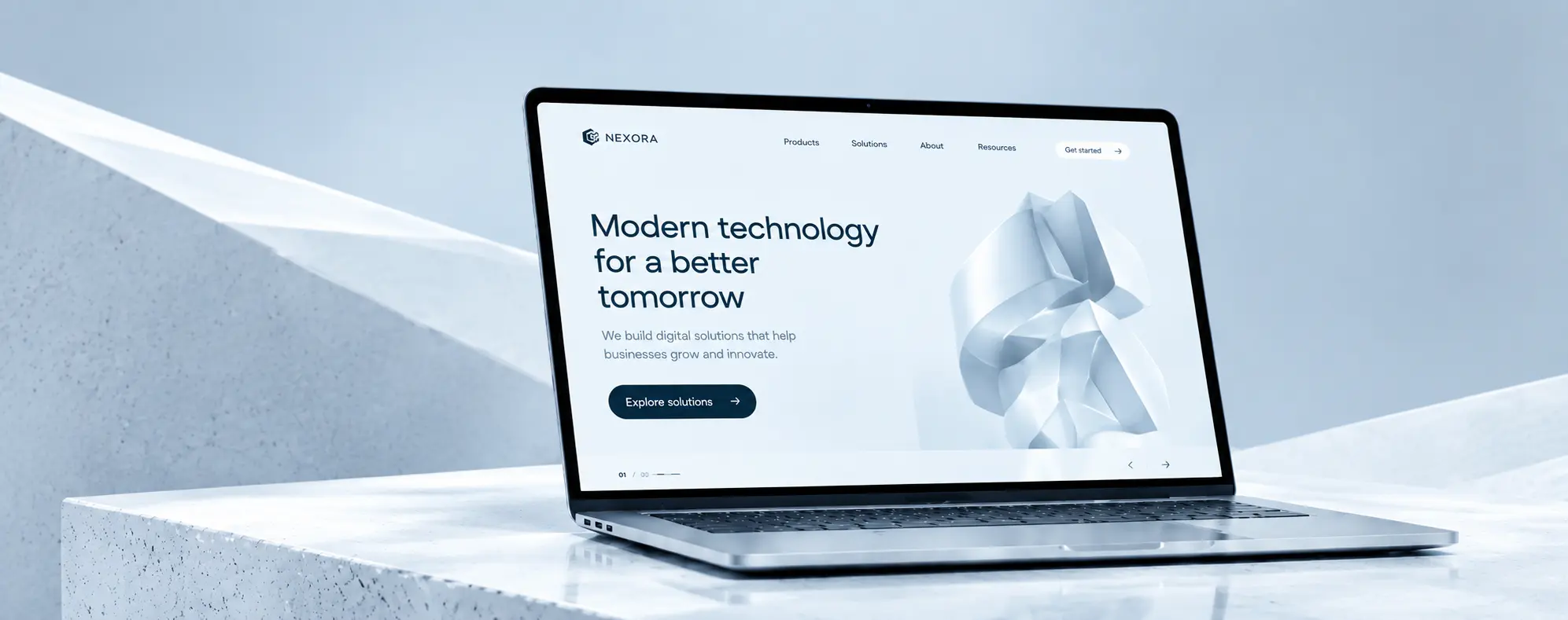 Nexora home page on a laptop